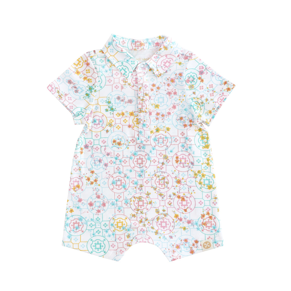 Chinese Motif Series - Baby Boy Jersey Romper in Pastel Rainbow Motif by Le Petit Society — image 11