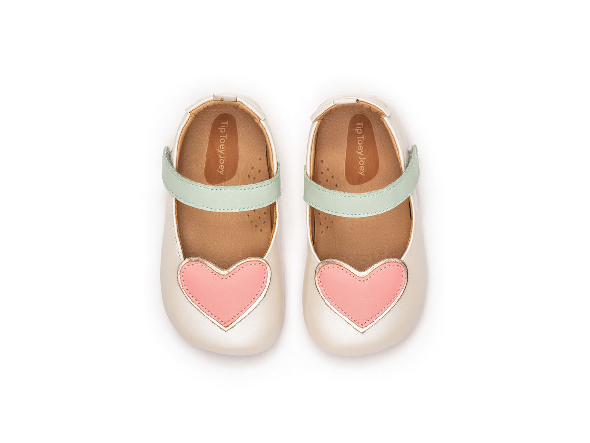 Heart Mary Janes in Antique White / Pink Lake / Metalic Salmon by Tip Toey Joey — image 12
