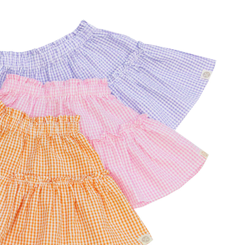 Resort Series - Girls Tiered Skirt in Orange Gingham by Le Petit Society — image 5