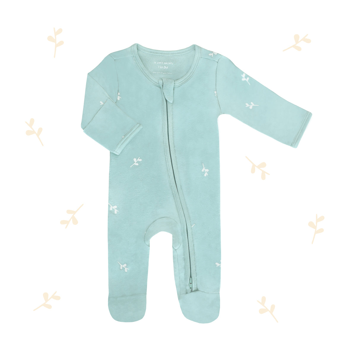 Baby Organic Zip Sleepsuit with Foldable Mittens & Footies in Leaf by Le Petit Society — image 21