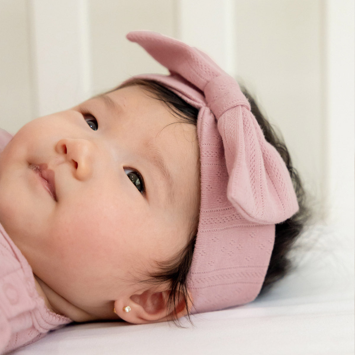 Baby Headband in Plum Pointelle Cotton by Le Petit Society — image 5