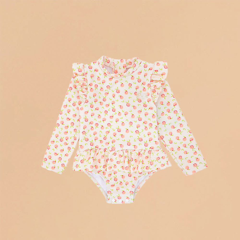 Baby Ruffle Swimsuit in Peach Print by Le Petit Society — image 8