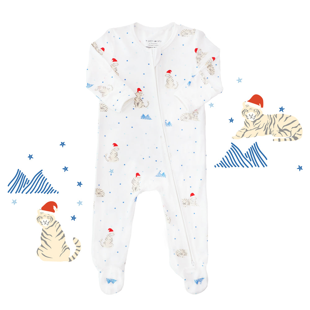 Baby Bamboo Sleepsuit in Snow Tiger Print by Le Petit Society — image 14