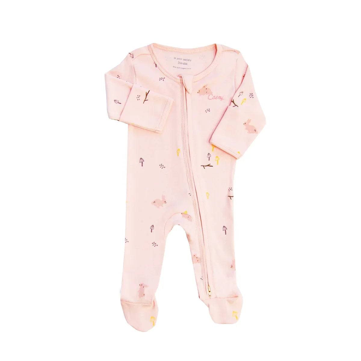 Baby Organic Zip Sleepsuit with Foldable Mittens & Footies in Pink Rabbit by Le Petit Society — image 19