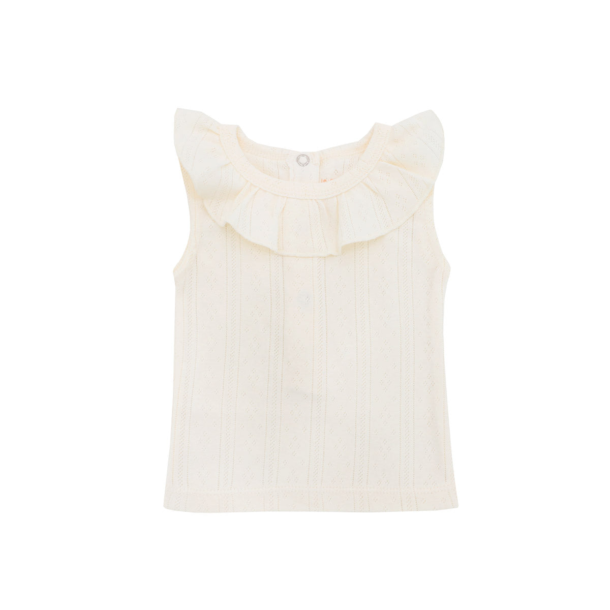Baby Girl Ruffle Top in Cream Pointelle Cotton by Le Petit Society — image 12