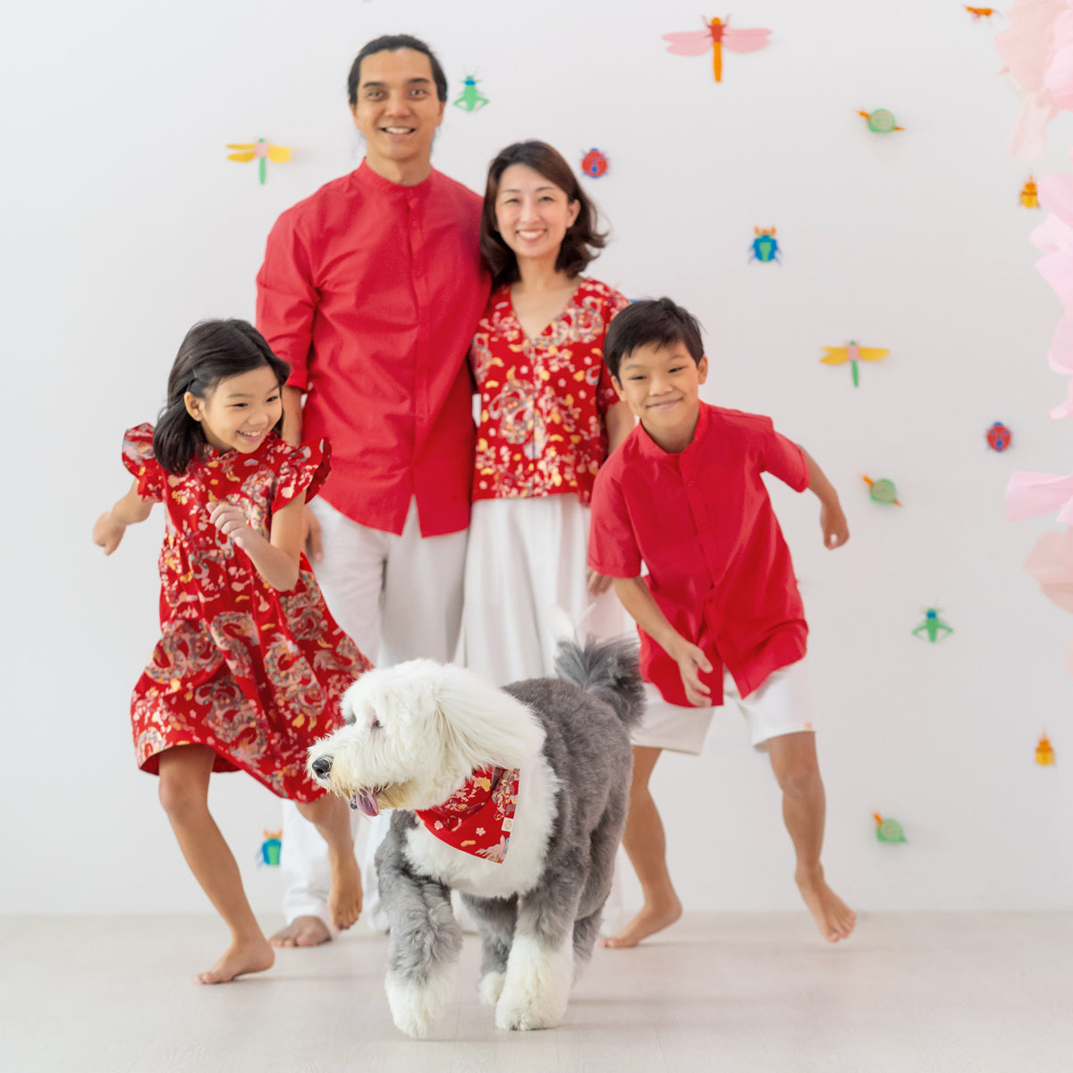Dragon Series - Pet Bandana in Red Floral (Personalisable) by Le Petit Society — image 4