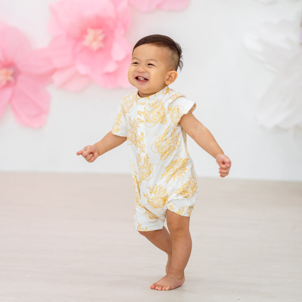 Dragon Series - Baby Boy Jersey Romper in Gold by Le Petit Society — image 9