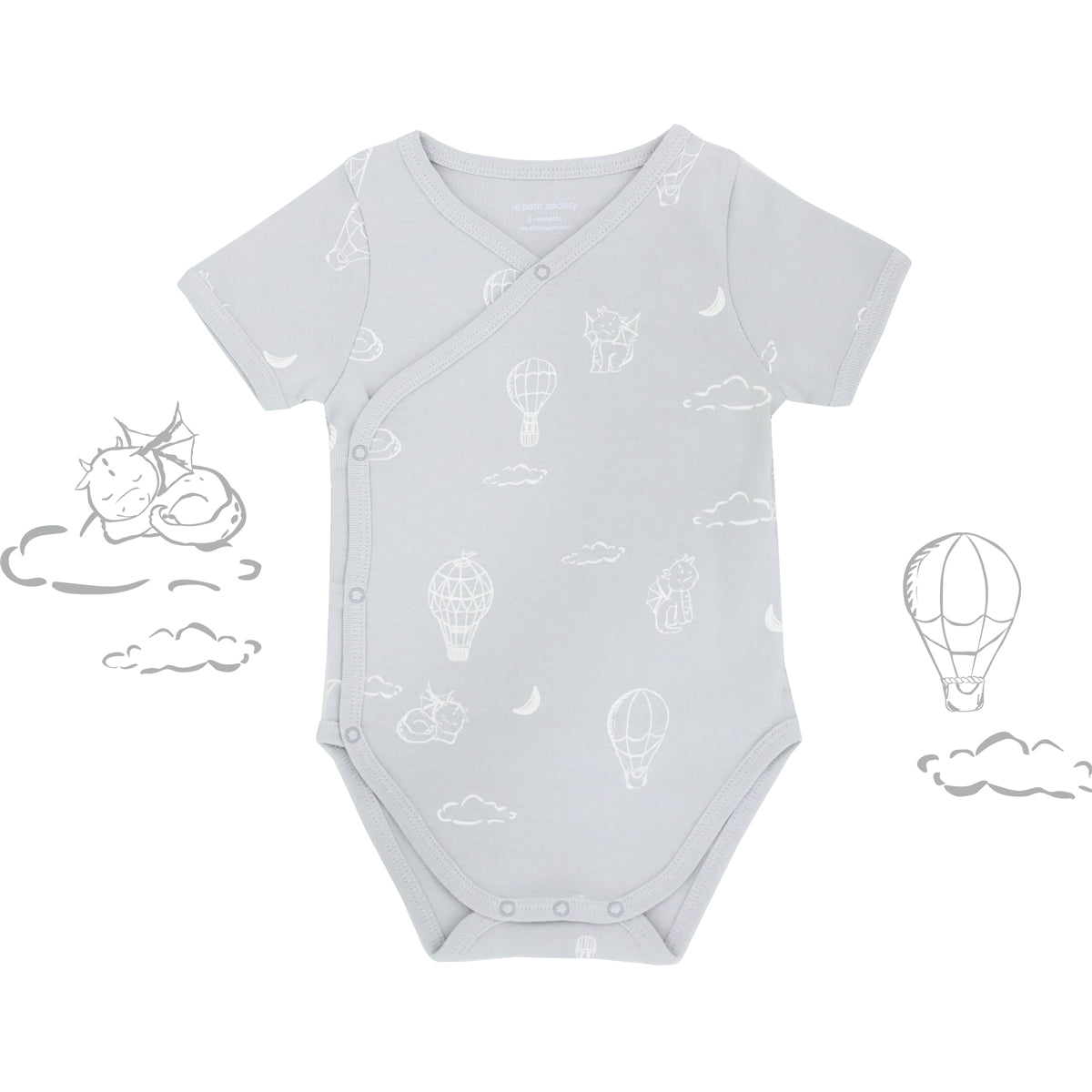 Baby Organic Kimono Romper in Dreamy Dragon - Grey by Le Petit Society — image 9