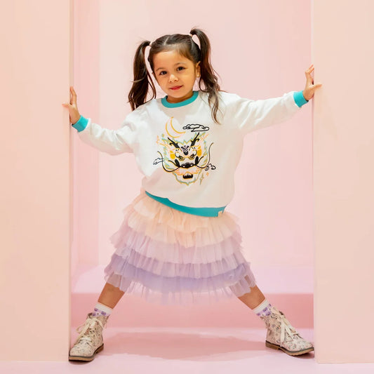 Dragon Streetwear - Kids Jersey Pullover Tee in White Dragon by Le Petit Society — image 2