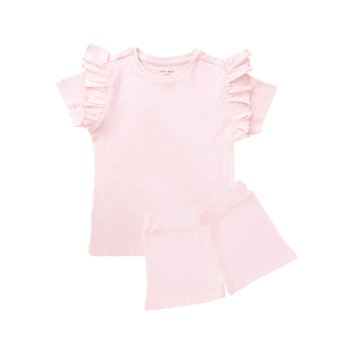 Organic Kids Ruffle Short Sleeves PJ Set in Pink by Le Petit Society — image 15