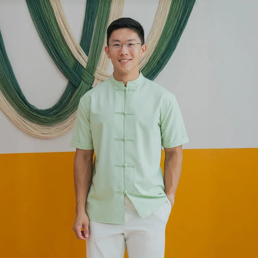 人文 Hari Heritage Series - Men's Mandarin Shirt in Jade (Classic Fit) | Le