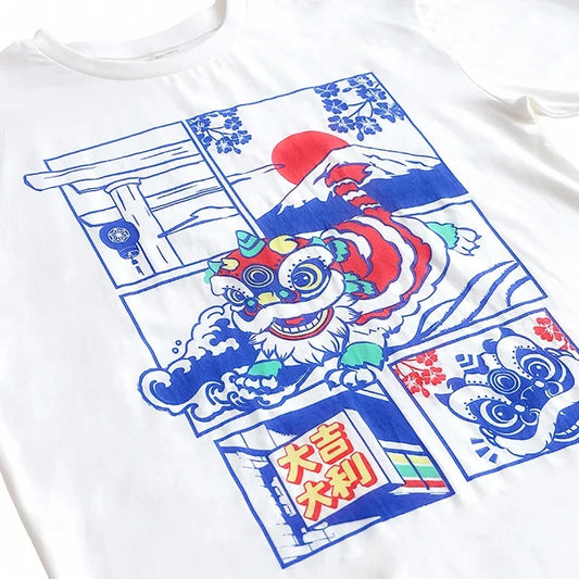 Lion Dance Series - Adult Comic Print Tee in White by Le Petit Society — image 2