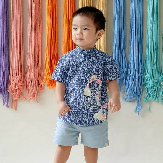 Bermuda Shorts with Adjustable Waistband in Dusty Blue by Le Petit Society — image 2