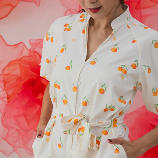 Mandarin Orange Series - Ladies Romper in Classic Orange Print by Le Petit Society — image 2