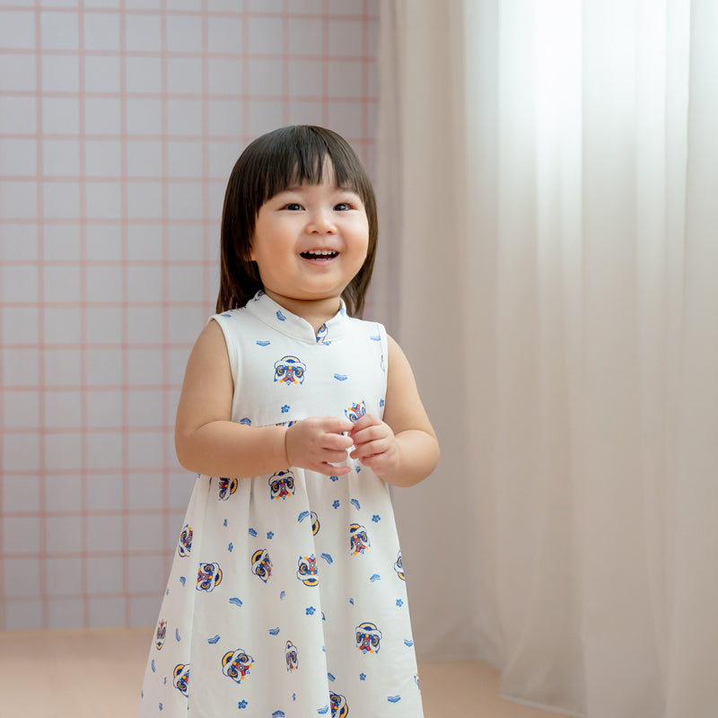 Lion Dance Series - Baby Girl Jersey Cheongsam in White by Le Petit Society — image 10