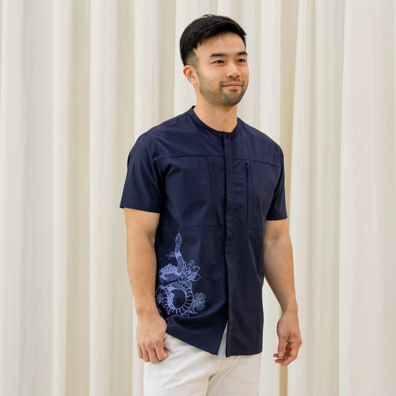 Zodiac Series - Men's Camp Collar Shirt in Navy with Double Pockets (Relaxed Fit) by Le Petit Society — image 10