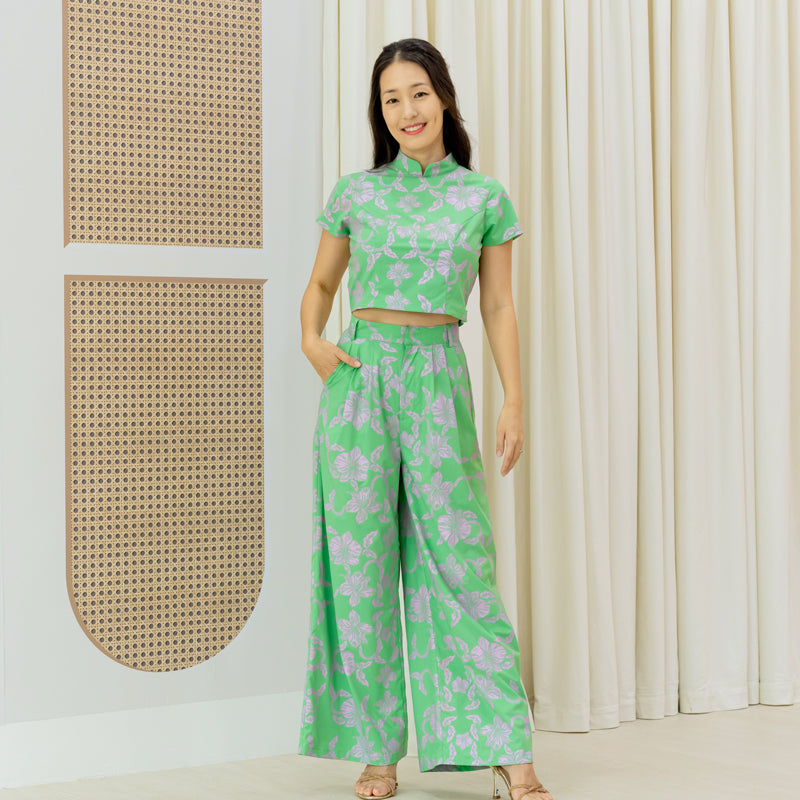 Heritage Series - Ladies High Waist Pants in Green Orchid Print by Le Petit Society — image 7