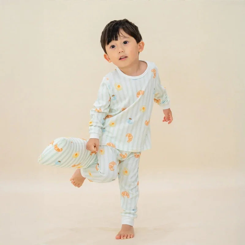 Kids Bamboo Pyjamas Set in Breakfast Print by Le Petit Society — image 14