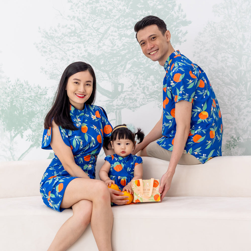 Mandarin Orange Series - Ladies Mini Dress in Blue Floral Orange Print by Le Petit Society — image 8