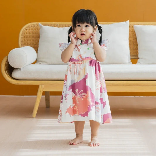 Heritage Series - Girls Cheongsam in MBS Sunset Skyline Print by Le Petit Society — image 2