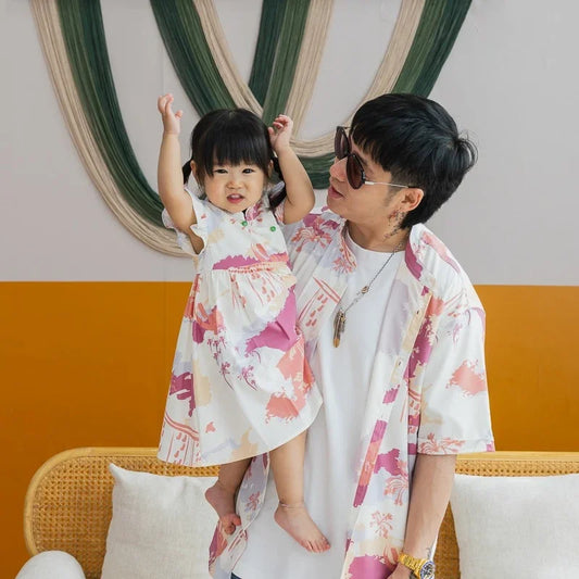 Heritage Series - Men's Mandarin Shirt in MBS Sunset Skyline Print (Classic Fit) by Le Petit Society — image 2