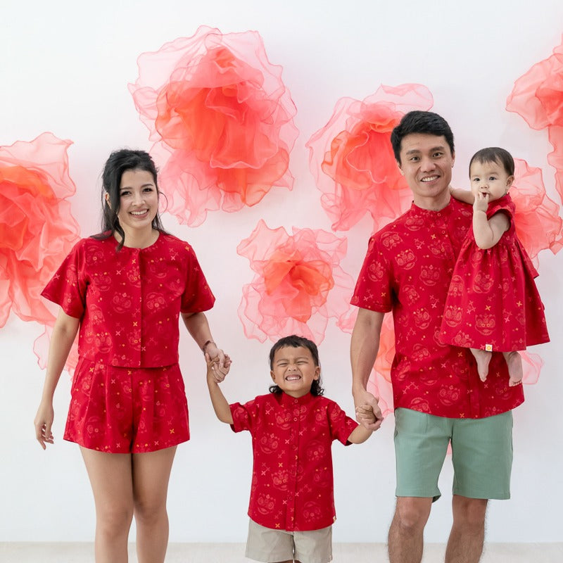Lion Dance Series - Ladies Shorts in Red Festive Lion Print by Le Petit Society — image 5