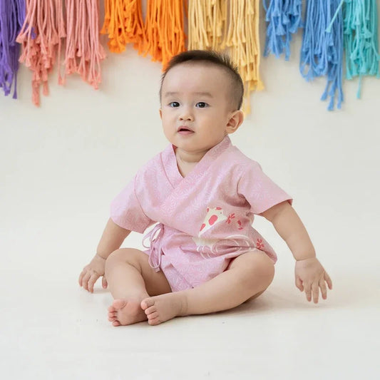 Oriental series - Baby Kimono Romper in Pink Origami Koi Print by Le Petit Society — image 2