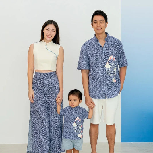 Oriental Series - Boys Shirt in Navy Origami Koi Print by Le Petit Society — image 2