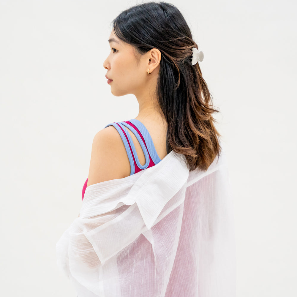 Ladies Sheer Oversized Shirt in White (One Size) by Le Petit Society — image 8