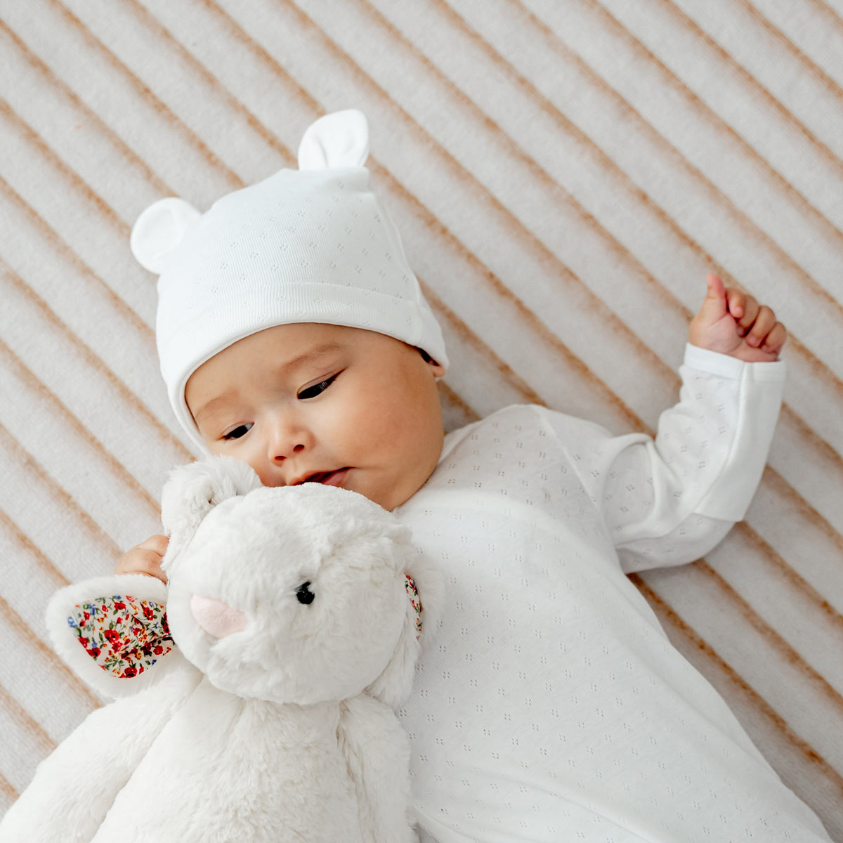 Organic Baby Bear Hat in White by Le Petit Society — image 7