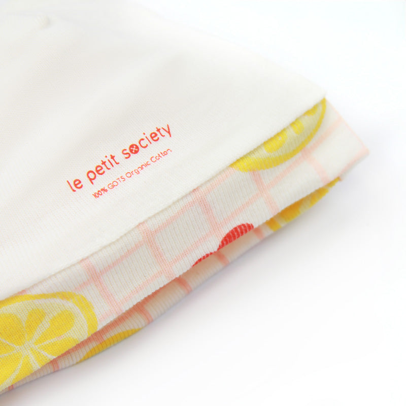 Organic Baby Hat in Lemon & Cherry Print (Personalisable) by Le Petit Society — image 3