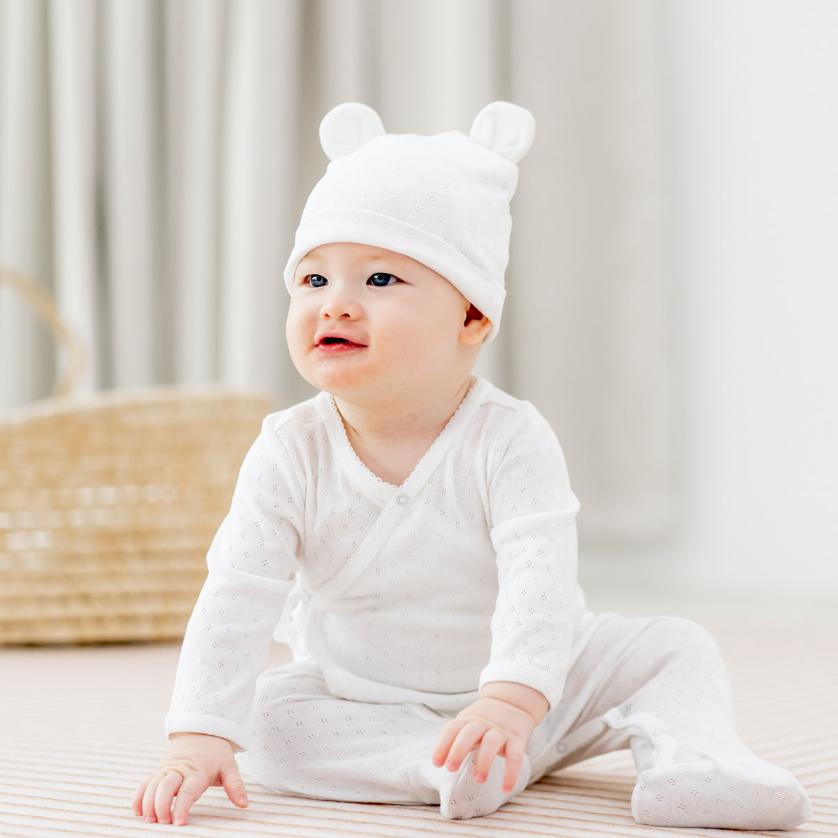 Organic Baby Long Sleeve Kimono Sleepsuit in White by Le Petit Society ā image 20