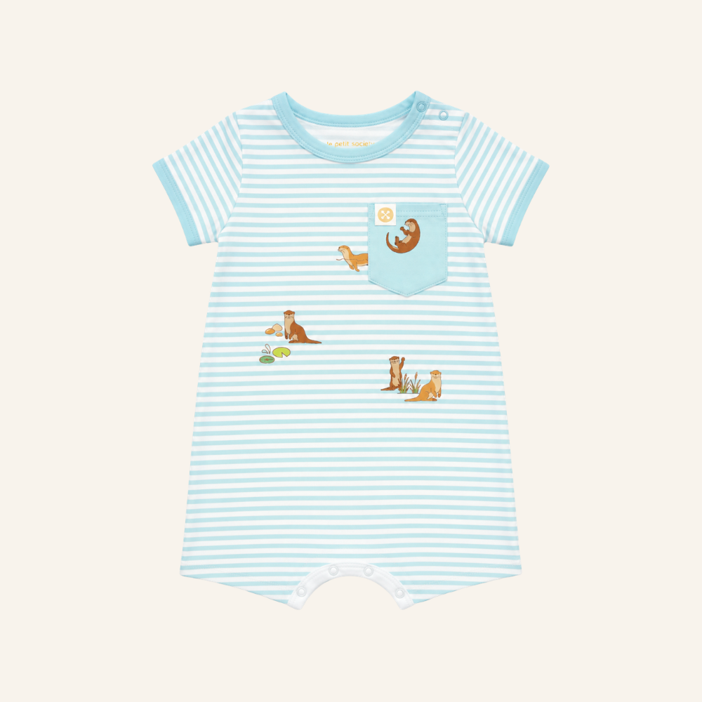 A Singapore Series - Otters Baby Romper in Blue by Le Petit Society — image 9