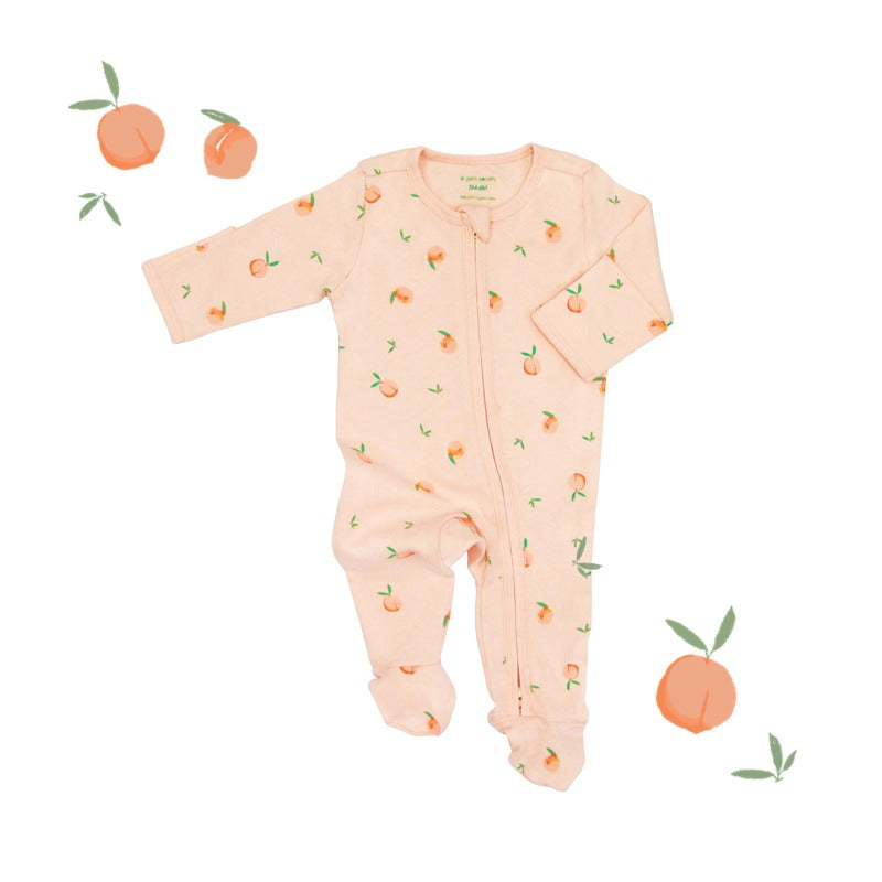 Baby Organic Zip Sleepsuit with Foldable Mittens & Footies in Peach Print by Le Petit Society — image 17