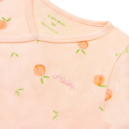 Baby Organic Kimono Romper in Peach Print by Le Petit Society — image 2