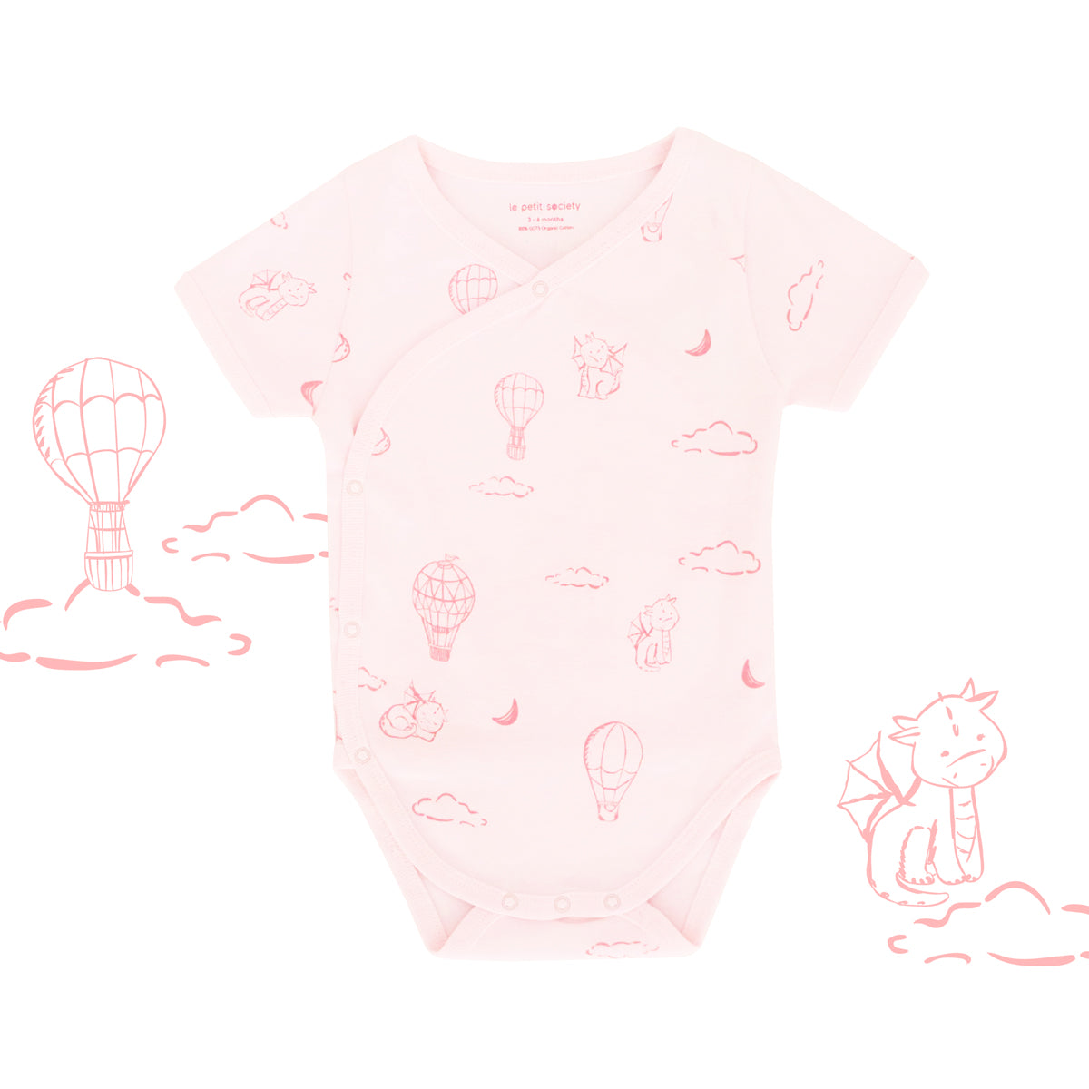 Baby Organic Kimono Romper in Dreamy Dragon - Pink by Le Petit Society — image 8