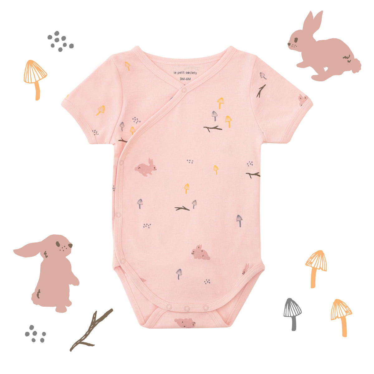 Baby Organic Kimono Romper in Pink Rabbit Print by Le Petit Society — image 9