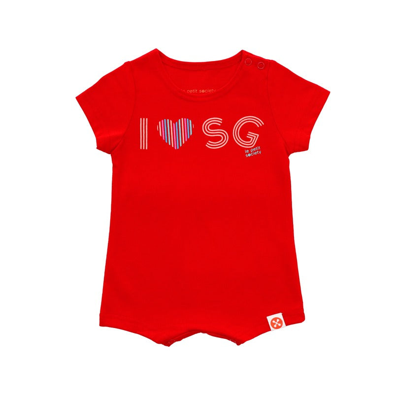 A Singapore Series - "I Love SG" Baby Romper in Red by Le Petit Society — image 10