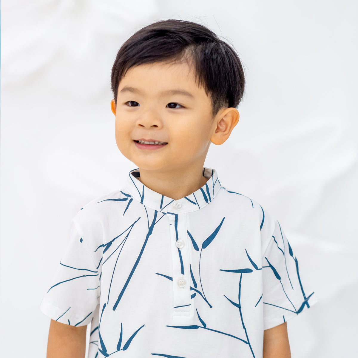 Spring Series - Boys Jersey Shirt in White Bamboo Print by Le Petit Society — image 20