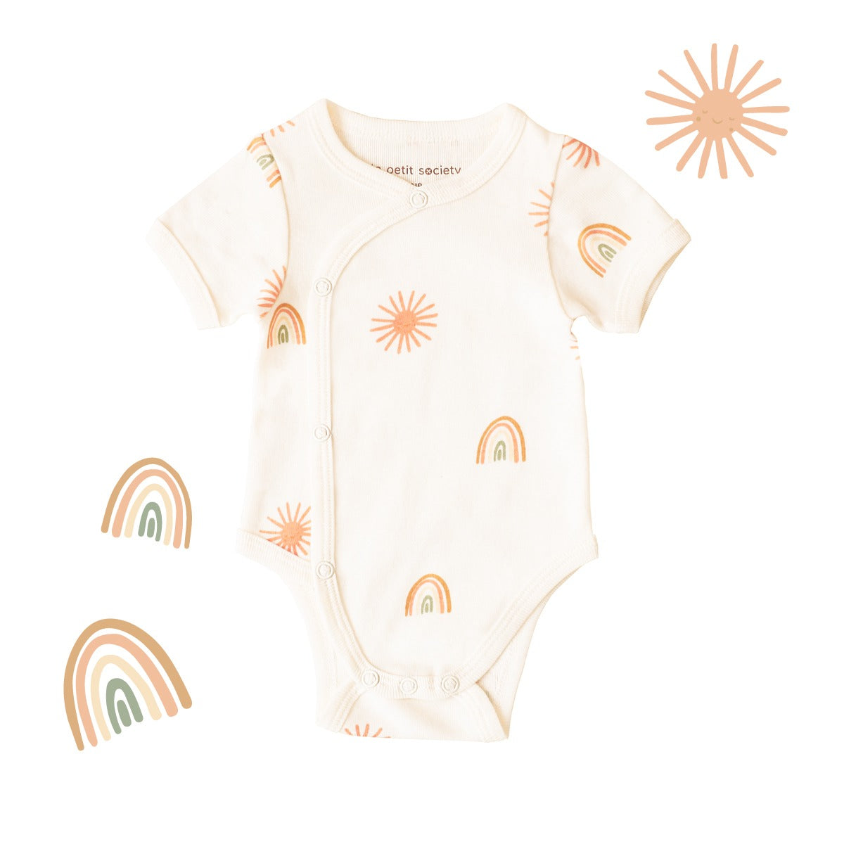 Baby Organic Kimono Romper in Sun & Rainbow Print by Le Petit Society — image 8