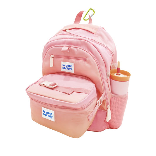 The kids double pocket school bag and lunch bag bundle in pinkand==and