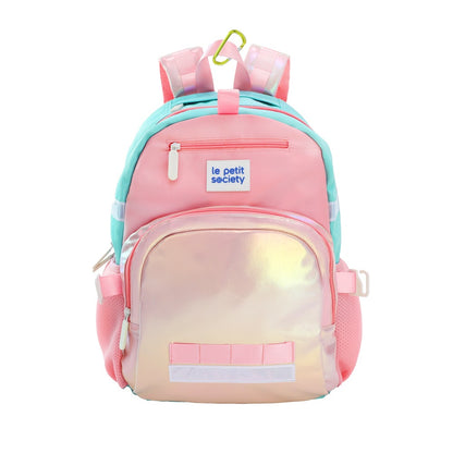 The LPS kids single pocket school bag in an iridescent pink and gold design.