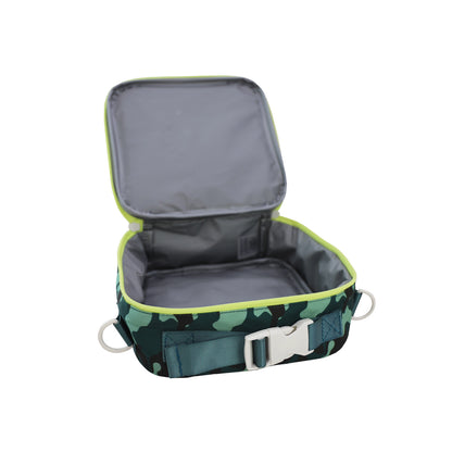 A thermal mini lunch bag with an interior lined with a PEVA waterproof material.