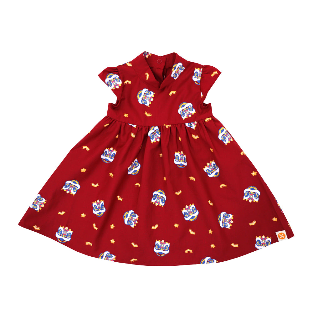 Lion Dance Series - Baby Girl Cheongsam in Red by Le Petit Society — image 4