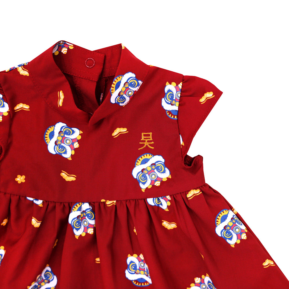 Lion Dance Series - Baby Girl Cheongsam in Red by Le Petit Society — image 3