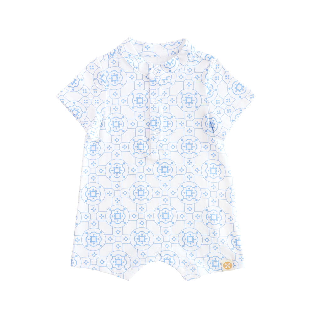 Chinese Motif Series - Baby Boy Jersey Romper in Blue Motif by Le Petit Society — image 6