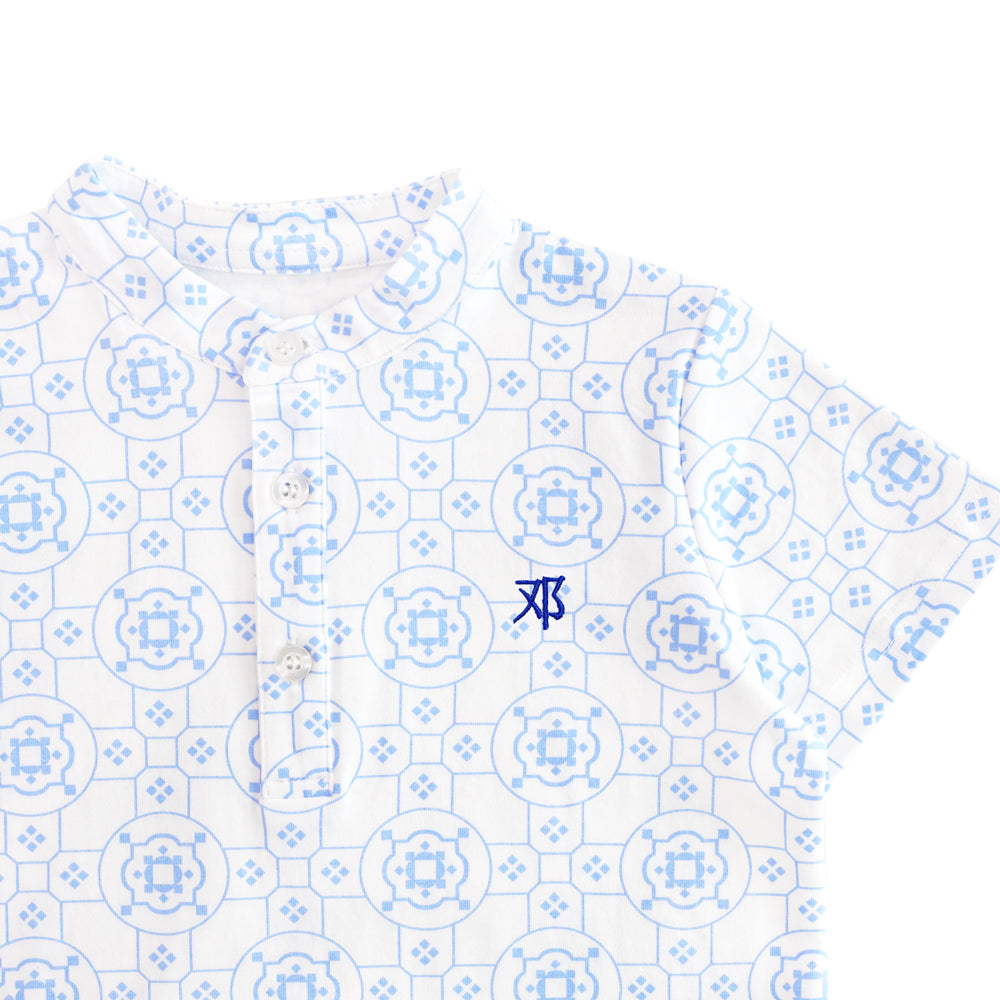 Chinese Motif Series - Boys Jersey Shirt in Blue Motif by Le Petit Society — image 2