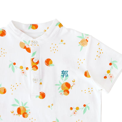 Mandarin Orange Series - Boy's Jersey Shirt in White by Le Petit Society — image 4