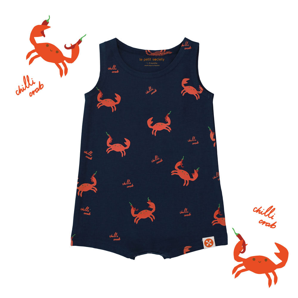 A Singapore Series - Baby Sleeveless Romper in Chilli Crab Print by Le Petit Society — image 8