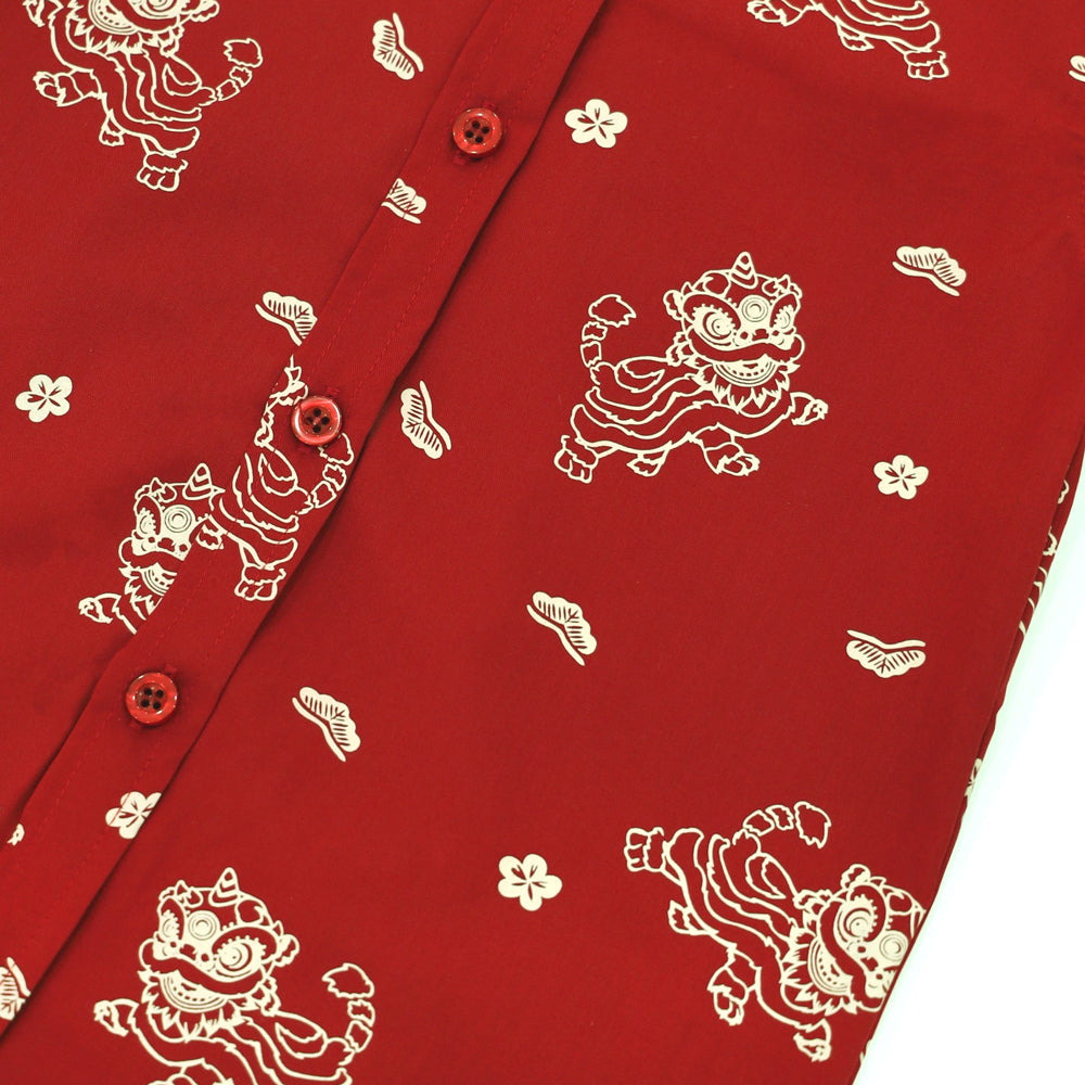 Lion Dance Series - Boys Shirt in Red Lion Print by Le Petit Society — image 5